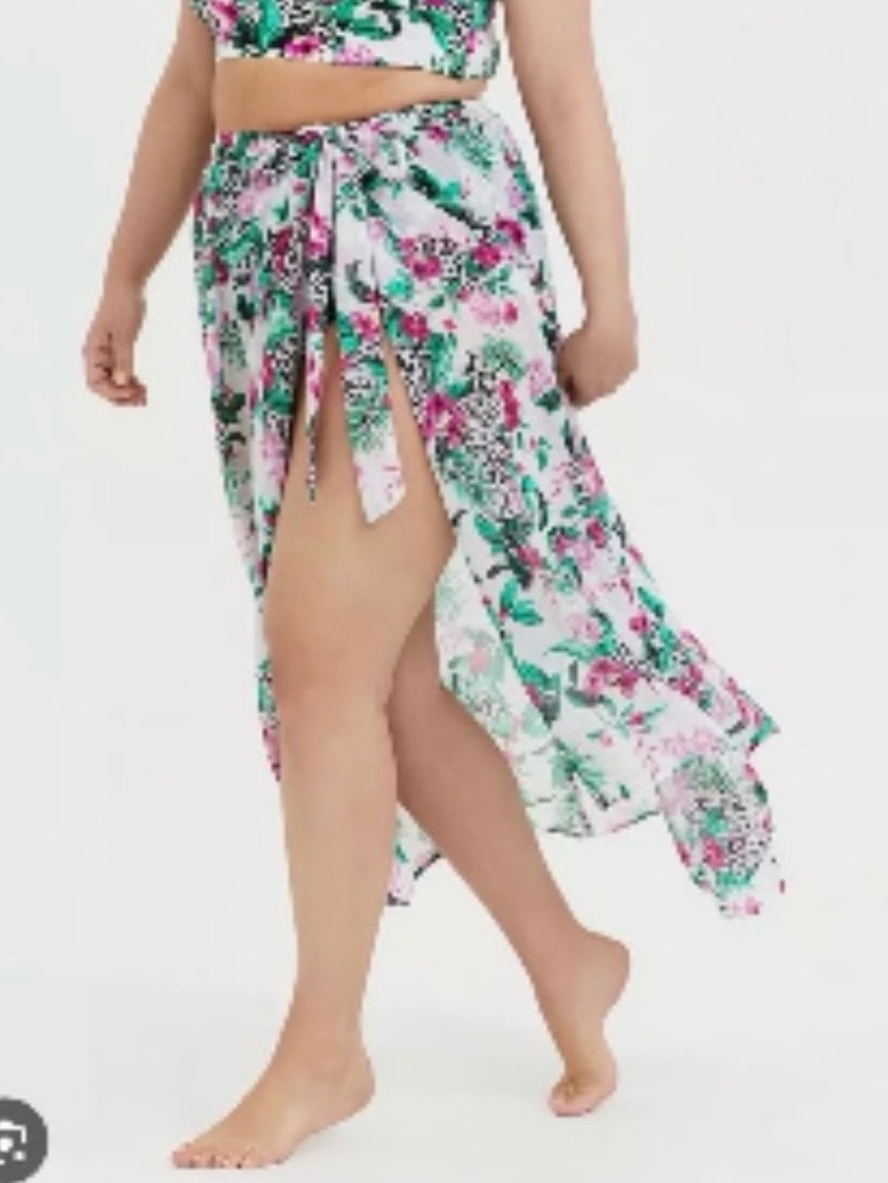 torrid Floral Tie-Side Swim Sarong in Pink & Green